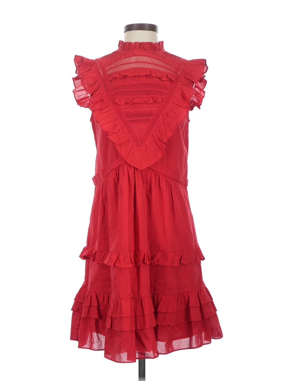 Pomander Place Tuckernuck Red Ruffle Tiered Midi Dress Size S